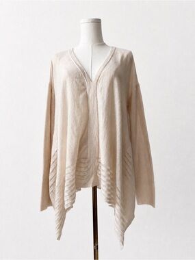 All Saints Merino Wool Lagenlook Knit Poncho Sweater V Neck Draped Asymmetric L